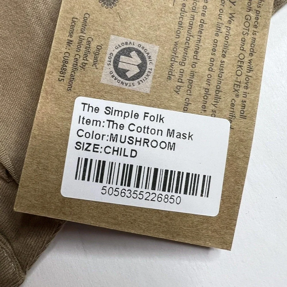 The‎ Simple Folk Organic Cotton Childrens Face Mask Mushroom New